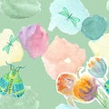 Hand painted delicate watercolor moth pattern mint Royalty Free Stock Photo