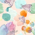 Hand painted delicate watercolor moth pattern peach Royalty Free Stock Photo