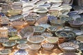 hand-painted dishes of a multitude of colors in a traditional ar Royalty Free Stock Photo