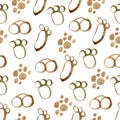 Hand painted doodle abstract seamless pattern with jungle savannah element. Watrcolor childish animal tracks pattern.