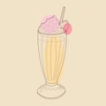 Hand painted drawing of an ice cream sundae in a glass