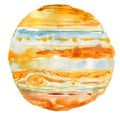 Watercolor illustration of planet Jupiter , isolated object on white background. Royalty Free Stock Photo