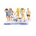 Young cheerful people having fun in boat party - Happy friends enjoying summer vacation. Royalty Free Stock Photo