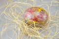 Hand painted Easter egg on a straw Royalty Free Stock Photo