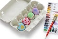 Hand painted easter eggs in egg box Royalty Free Stock Photo