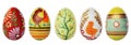 Hand painted Easter eggs isolated on white. Spring patterns