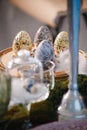 Hand painted easter eggs among other objects out of focus Royalty Free Stock Photo