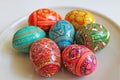 Traditional Easter decoration - colored eggs. Royalty Free Stock Photo