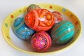 Traditional Easter decoration - colored eggs. Royalty Free Stock Photo