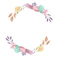 Watercolor Easter Eggs Pastel Spring Leaves Floral Garland Border Frame Royalty Free Stock Photo