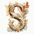 Ornate Floral Letter S: Baroque-inspired Vector Illustration
