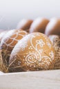 Hand painted floral pattern easter eggs in wooden crate Royalty Free Stock Photo