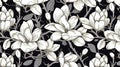 magine block print style rendering half-drop repeat pattern with leaves and flowers of magnolia campaca.ai generative