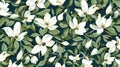 magine block print style rendering half-drop repeat pattern with leaves and flowers of magnolia campaca.ai generative