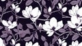magine block print style rendering half-drop repeat pattern with leaves and flowers of magnolia campaca.ai generative