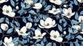 magine block print style rendering half-drop repeat pattern with leaves and flowers of magnolia campaca.ai generative