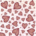 Hand-painted flying hearts colorful spots with hearts in shape of flower background