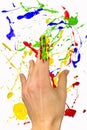 Hand with painted forefinger on background