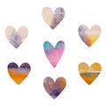 Hand painted gentle watercolor hearts for Valentines Day or wedding. Suitable for package, paper, textile or fabric.