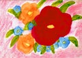 Floral Bouquet  Water Color - Soft Pastel Chalks Painting Hand Painted Red Orange Blue Flowers Royalty Free Stock Photo