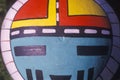 Hand painted Hopi instrument in tight close-up in Taos, NM