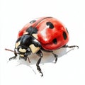 A hand-painted illustration of a red ladybug with black dots on its shell, created in watercolor, is isolated on a white Royalty Free Stock Photo