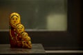 Hand Painted Indian Matryoshka Stacking Dolls with blurred background