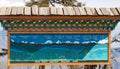 Hand painted Information board describing the most high mountains of JIGME SINGYE WANGCHUCK Himalayan Range visible on Dochula Pas