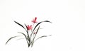 Ink brush painting of wild orchid in Chinese traditional art style Royalty Free Stock Photo