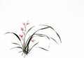 Ink brush painting of wild orchid in Chinese traditional art style Royalty Free Stock Photo