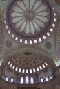 Hand-painted islamic tiles adorn the mosqueÃ¢â¬â¢s interior wall and columns. Blue mosque image.