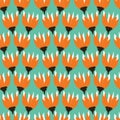 Hand painted large scale floral vector seamless pattern. Orange tulip background. Stylized folk art blooms. Hand drawn pretty