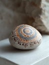 A hand-painted mandala stone with intricate dot art. Royalty Free Stock Photo