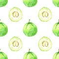 Pattern with watercolor slices and whole guava