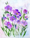 Hand painted modern style purple flowers