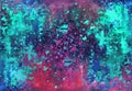 Hand-painted neon abstract background, gouache painting, splashes, drops of paint, paint smears design