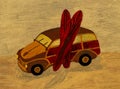 Oil Painting Woody Wagon and Surfboards