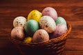Hand painted pastel colored Easter eggs background. Royalty Free Stock Photo