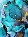 Luxury abstract fluid art painting background alcohol ink technique green and gold. Rough edges of paint flow out Royalty Free Stock Photo