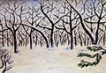 Hand painted picture, watercolours, winter forest