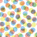 Hand Painted Polka Dot Seamless Watercolor Pattern. Circle Abstract watercolour shapes in Yellow Pink and Blue Color Royalty Free Stock Photo