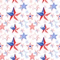 Hand painted red, blue and white stars seamless pattern. 4th of July patriotic print. Watercolor painting Royalty Free Stock Photo