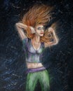 Hand painted red hair fitness nice attractive energetic active young dancer girl in bright colorful closing on glossy