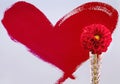 Red Dahlia Flower Against A Red Heart Royalty Free Stock Photo