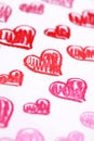 Hand painted red hearts. Pastel chalks Valentine's Day abstract background