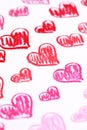 Hand painted red hearts. Pastel chalks Valentine's Day abstract background