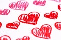 Hand painted red hearts. Pastel chalks Valentine's Day abstract background