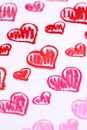 Hand painted red hearts. Pastel chalks Valentine's Day abstract background