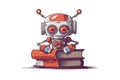 Hand painted robot with books in cartoon style. AI - artificial intelligence concept. Vector format