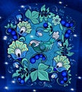 decorative night pattern with bird and flowers Royalty Free Stock Photo